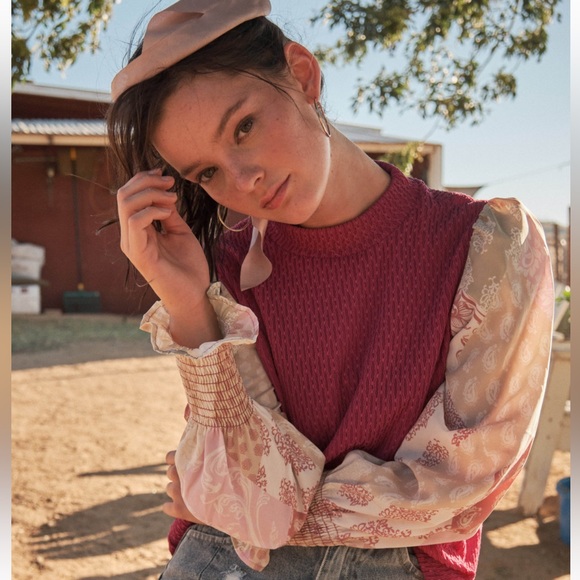 07 Boho Contrast Long Sleeve Blouse Top - Picture 3 of 6